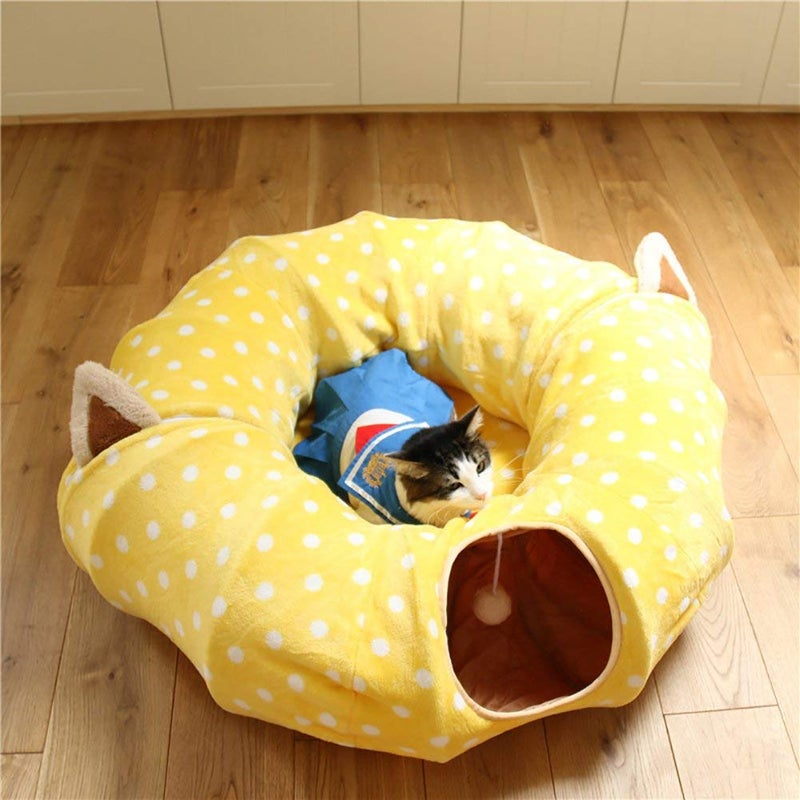 AUOON Cat Tunnel Bed - Christmas Tree Cat Tunnel, Cat Donut Tunnel with Soft Plush Circle Cushion for Indoor Cats Kitten Kitty Puppy Rabbit Ferret (Yellow) - Image 4
